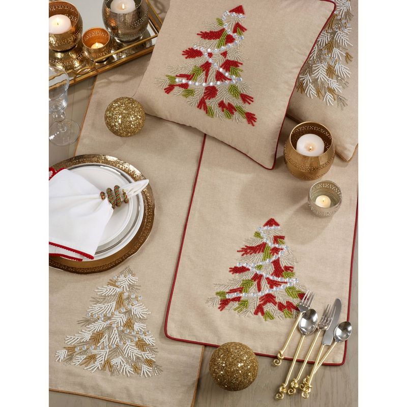 16" X 72" Beaded Christmas Tree Runner Red - SARO Lifestyle: Elegant Holiday Decor, Non-Woven Polyester, Spot Clean