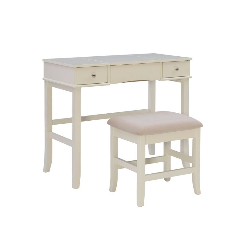 Jackson Traditional Wood Flip-up Mirror Vanity with Stool, Nickel Hardware - Linon