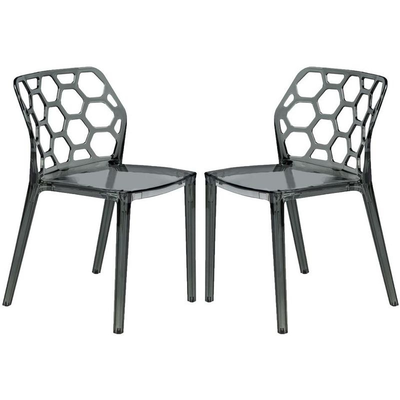LeisureMod Dynamic Modern Plastic Dining Chair Set of 2 (Transparent Black)