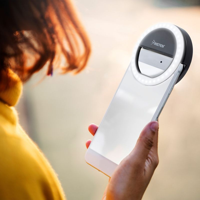 Insten 3" Mini LED Selfie Ring Light with Clip for Laptop Tablet Cell Phone Video, Dimmable, 36 Beads, Battery Powered, Black