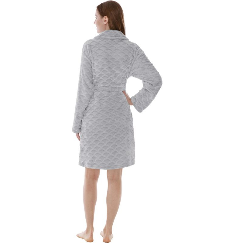 PAVILIA Short Robes for Women, Plush Soft Bathrobe Womens Lightweight, Fluffy Fuzzy Robe Knee Length, Shower Spa (Light Grey, Small-Medium)