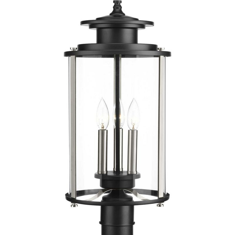 Progress Lighting, Squire Collection, 3-Light Post Lantern, Black Finish, Clear Glass Shade
