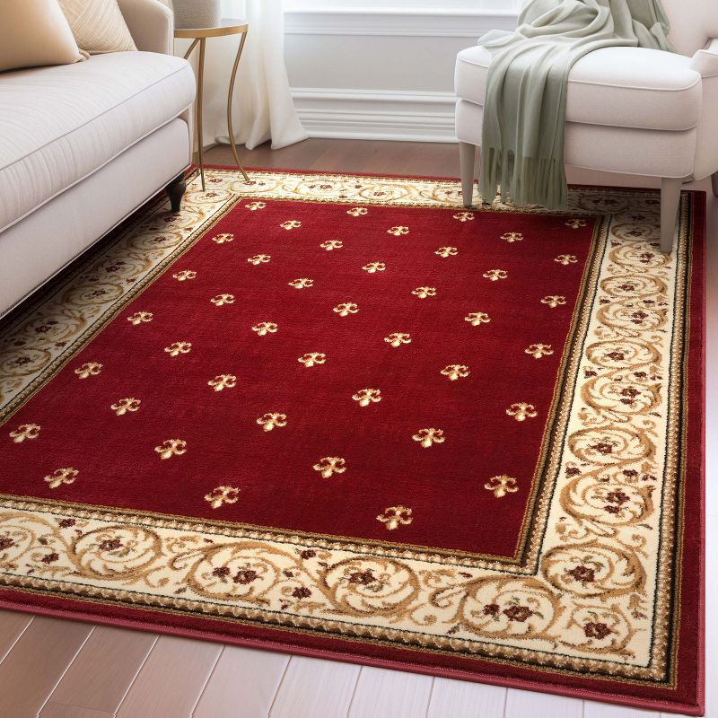 Well Woven Barclay Collection Fleur de Lis Red 5'3" x 7' Area Rug - for Living Room, Bedroom, and Dining Room
