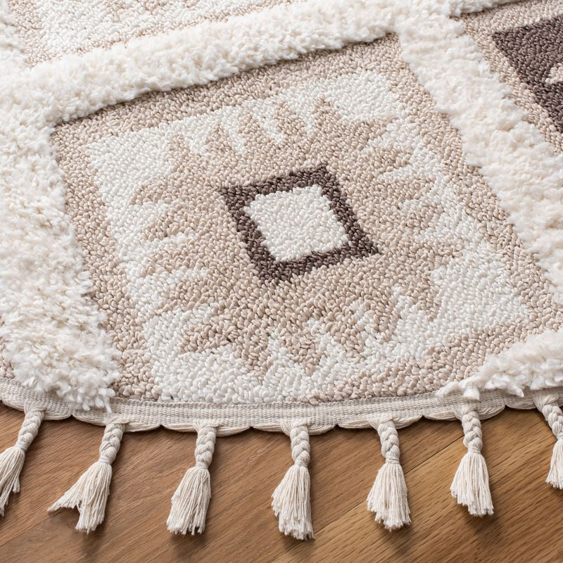 Moroccan Tassel Shag MTS601 Power Loomed Indoor Accent Rug - Ivory/Brown - 4' Round - Safavieh