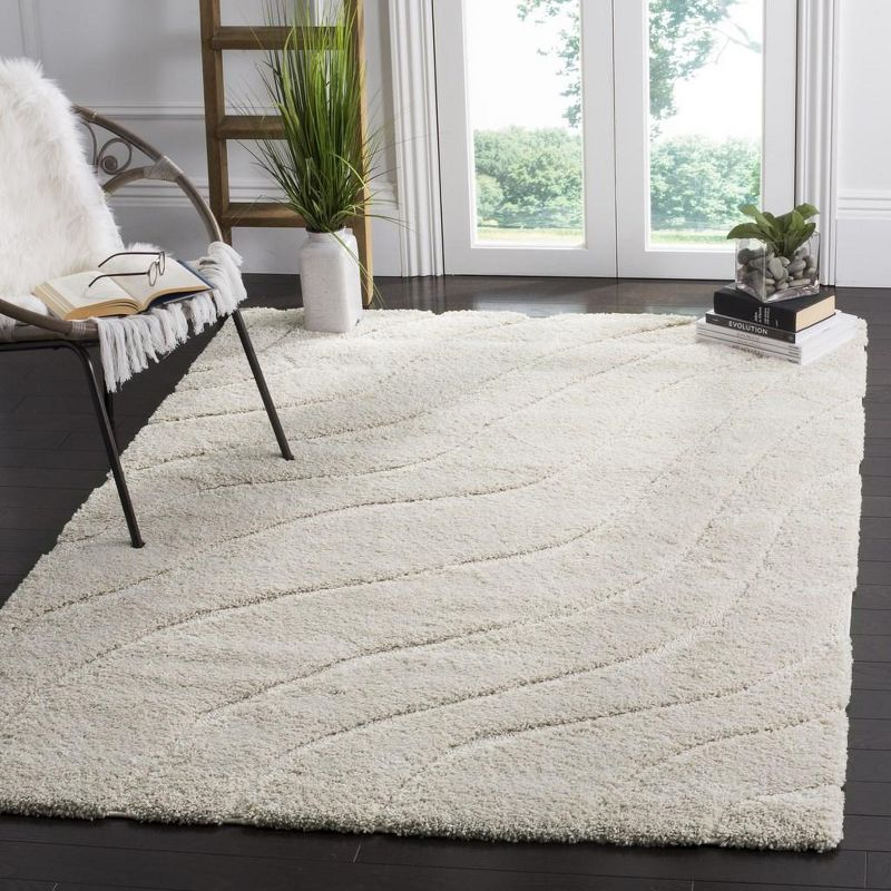 Florida Shag SG472 Power Loomed Indoor Area Rug - Creme/Creme - 5'3"x7'6" - Safavieh