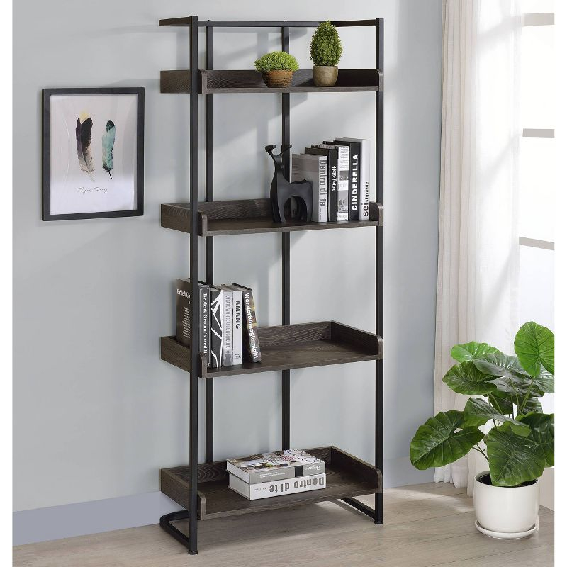 67.5" Ember 4 Shelf Bookcase Dark Oak - Coaster: Modern Industrial Style, Melamine Veneer, Rounded Base