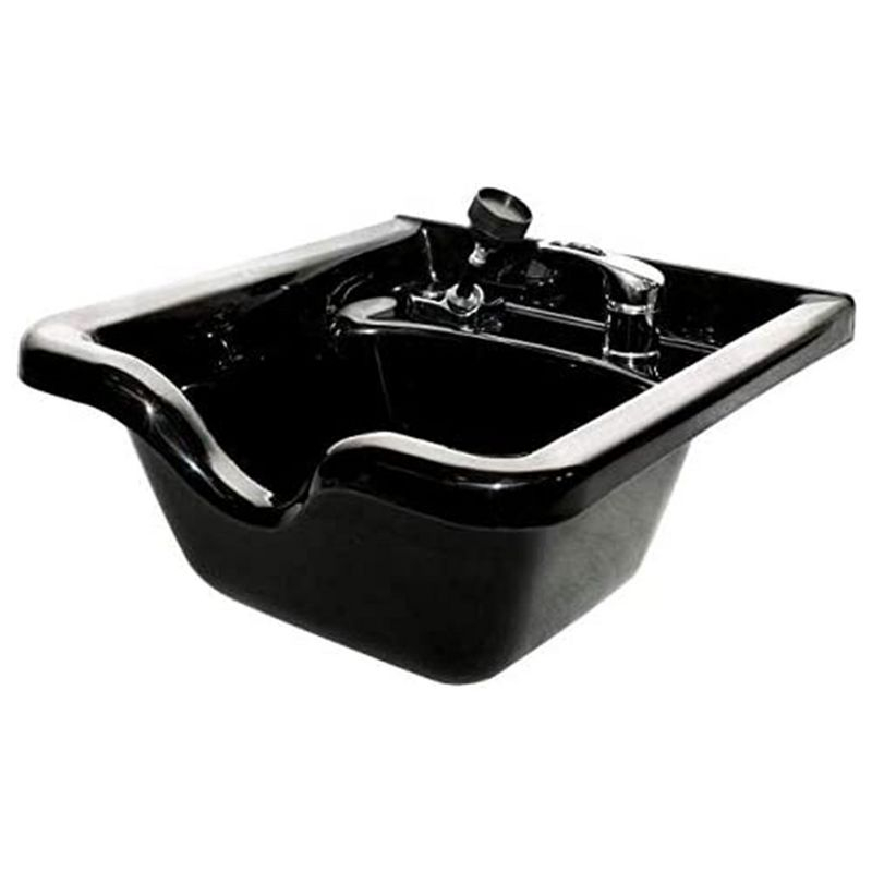 PureSana Chromium 19 Inch Square Professional Grade Shampoo Bowl and Fixture Set with Sprayer Hose, Mounting Bracket, and Strainer, Black