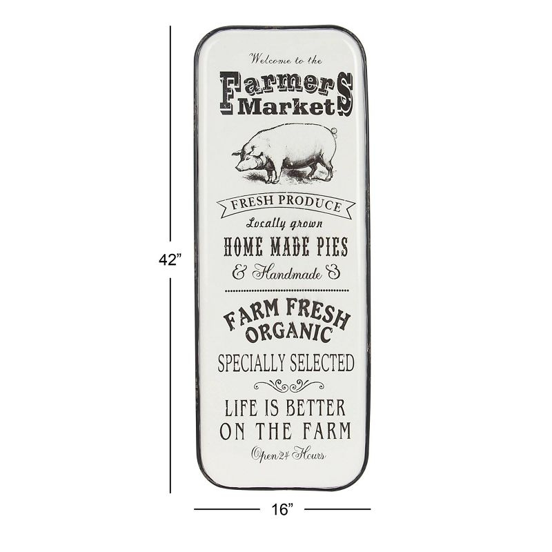 42" x 16" Vintage Country Iron Farmhouse Metal Sign Wall Decor Black - Olivia & May: Glazed White Rectangular Panel