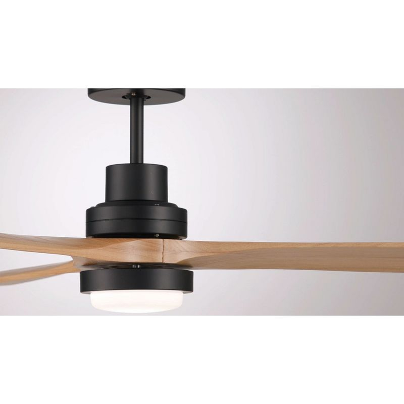 Casa Vieja 52" Delta Modern Indoor Outdoor Ceiling Fan 3 Blade CCT LED Light Remote Control Matte Black Finish Wood Blades Bedroom Patio DC Motor