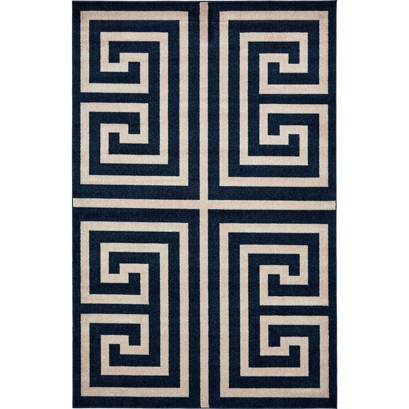 Unique Loom Athens Collection Area Rug - Greek Key (6' 1" x 9' Rectangle Navy Blue/Beige)