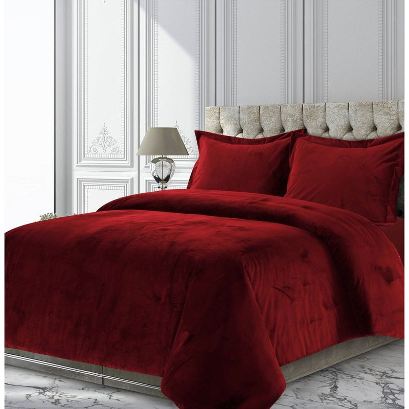 2pc Twin Venice Velvet Oversized Solid Duet Set Burgundy - Tribeca Living: Luxurious Polyester, Reversible, OEKO-TEX Certified