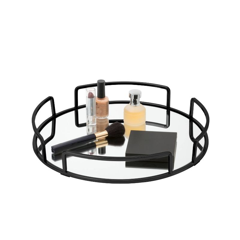 Bath Bliss 13"x13" Modern Round Vanity Mirror Tray Black: Steel Construction, Dresser Organizer, Bathroom Accessory