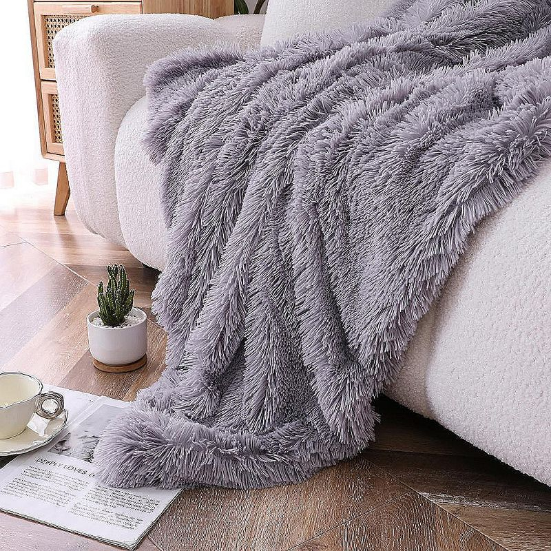 Kate Aurora Regal Luxe Oversized Ultra Soft & Fuzzy Lined Accent Throw Blanket - 50 in. W x 70 in. L - Light Gray
