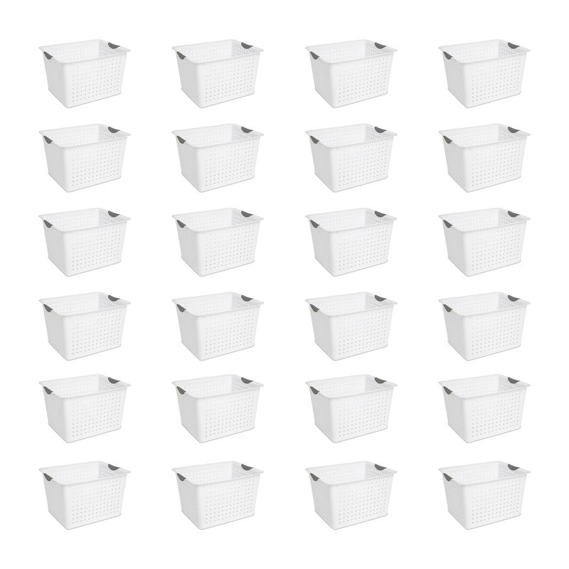 Sterilite Deep Ultra Basket, Closet Organizer Bin, Cabinets, Pantry, Shelving and Countertop Space Open Container, White, 24-Pack