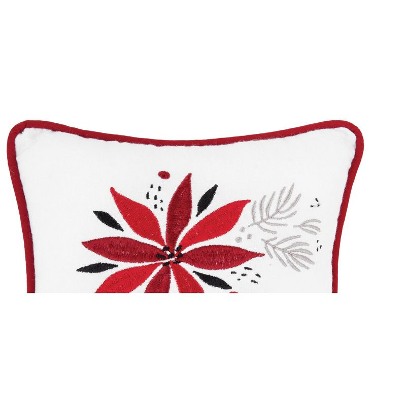 Poinsettia & Mistletoe Embroidered Throw Pillow