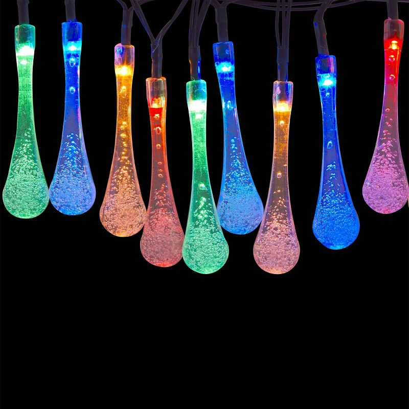 20ct Solar Powered Dual Function Teardrop Integrated LED Bulb String Lights - Black Wire - Alpine Corporation