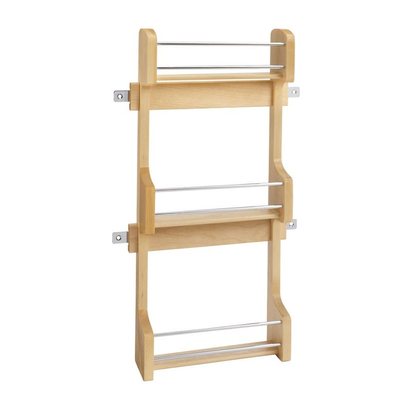 Rev-A-Shelf 15" 3 Tiered Pull Out Shelf Organizer for Kitchen Cabinets, Pantry Storage Spice Seasoning Rack, Door/ Wall Mounted, Maple Wood, 4SR-15