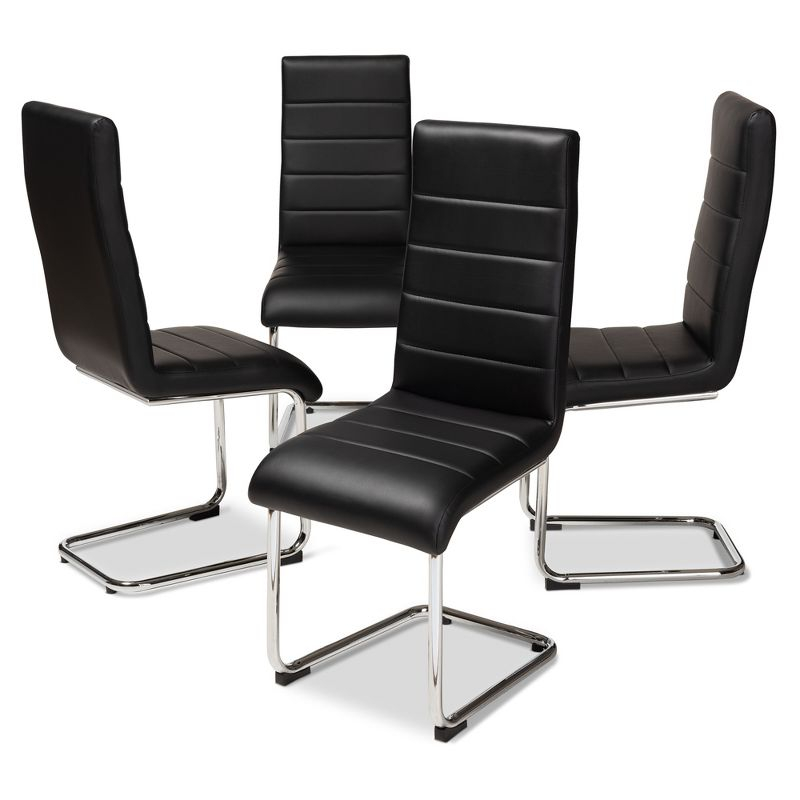 Set of 4 Marlys Modern Dining Chairs Black - Baxton Studio: Faux Leather, Chrome Legs, Mid-Century