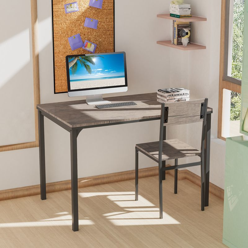 Costway 4pcs Dining Table Set Rustic Desk 2 Chairs & Bench w/ Storage Rack Grey