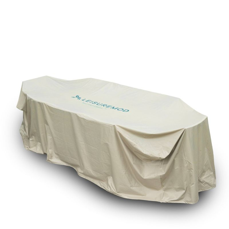 LeisureMod Mid-Century Modern Chelsea Rectangular Outdoor Rain Cover for 87" Patio Dining Table and Chairs Set in Brown