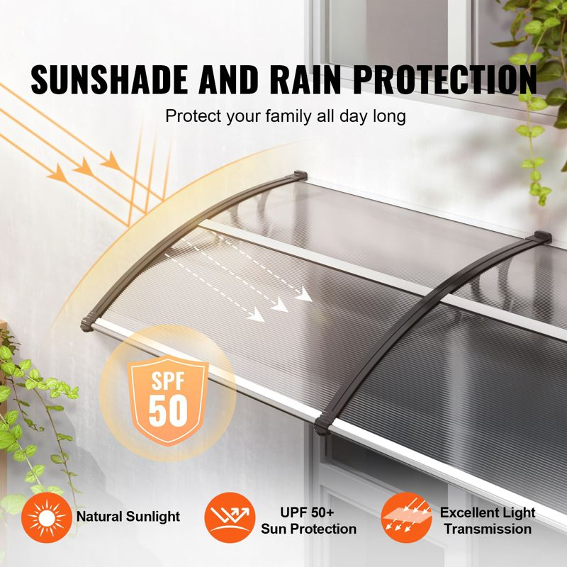 VEVOR Window Door Awning Canopy 40" x 40", UPF 50+ Polycarbonate Entry Door Outdoor Window Awning Exterior, Front Door Overhang Awning