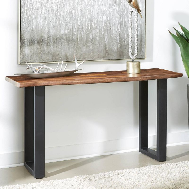 Coast to Coast Raw Edge Brownstone 58" Wide Black and Wood Console Table