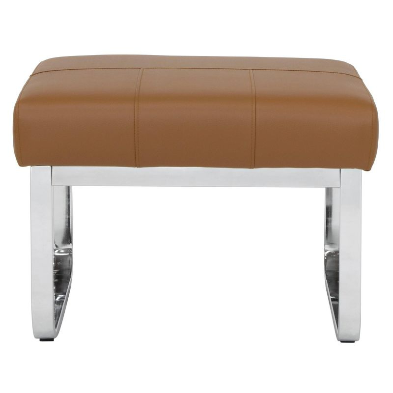 Rectangular Allure Modern Blended Leather Ottoman Caramel Brown/Chrome - Studio Designs Home