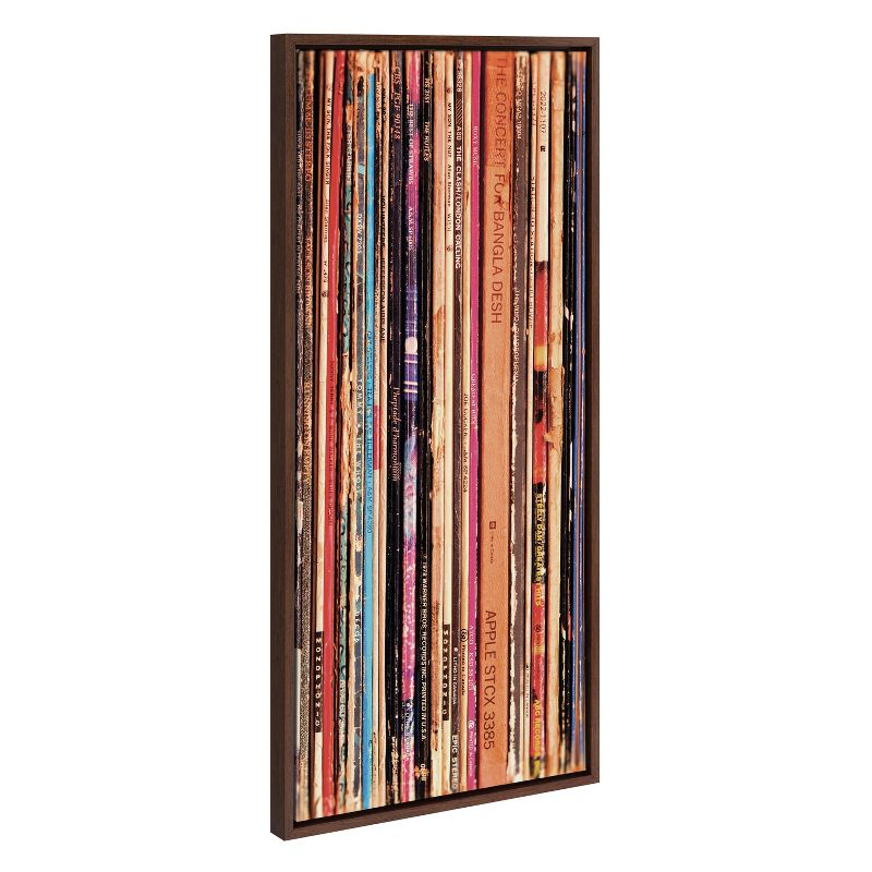 18" x 40" Sylvie Records Framed Canvas by Robert Cadloff of Bomobob Brown - Kate & Laurel All Things Decor: Mid-Century Modern Wall Art