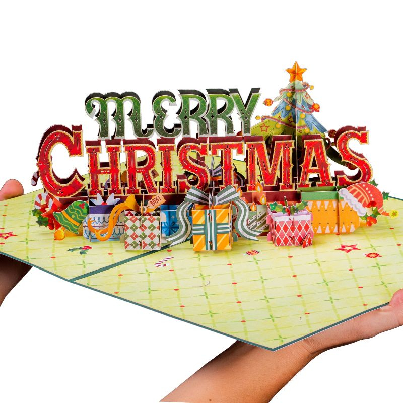 Paper Love HugePop 3D Merry Christmas Card Pop Up, Jumbo Holiday Decoration Gift, 10" x 14" Cover - Includes Envelope and Note Tag