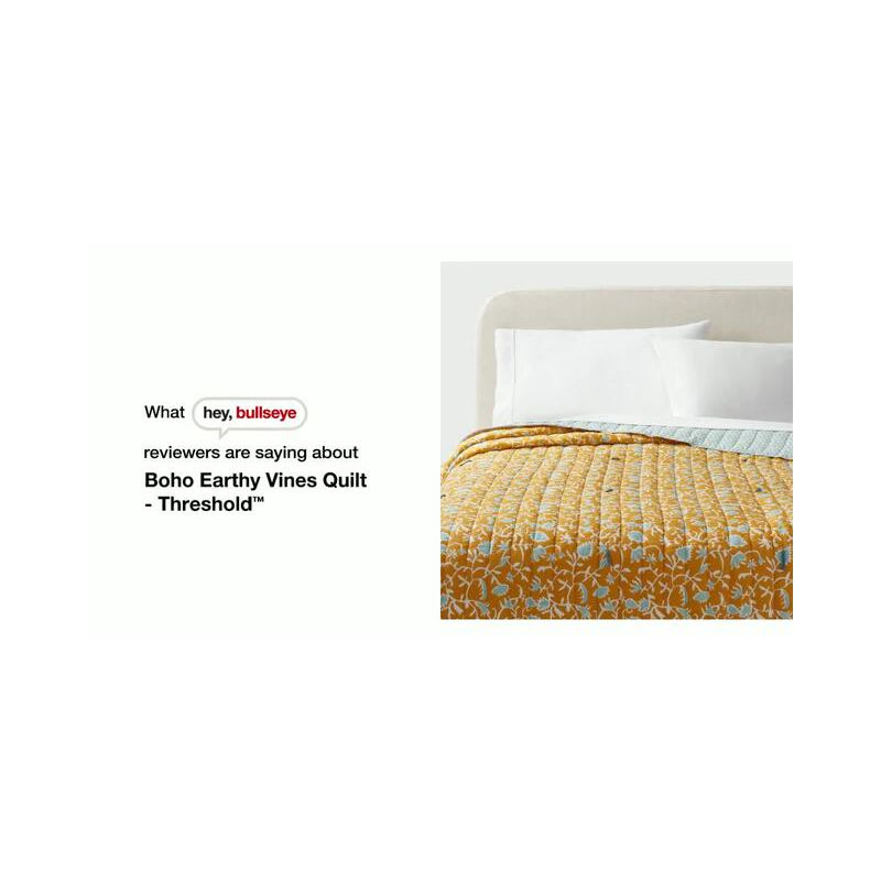 Full/Queen Earthy Vines Quilt Light Teal Blue/Mustard Yellow/Light Pink Floral - Threshold™: Cotton Voile, Machine Washable, OEKO-TEX Certified