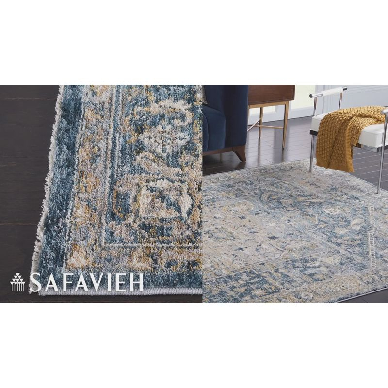 Valencia VAL568 Power Loomed Area Rug - Dark Blue/Yellow - 6'4"x6'4" - Safavieh.