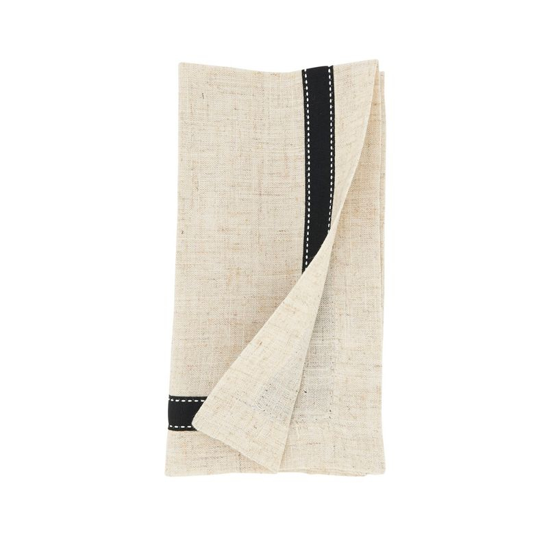 Saro Lifestyle Linen Blend Grosgrain Accent Napkin (Set of 4), Black, 20"x20"