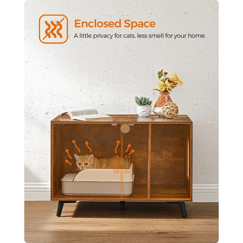 Feandrea Litter Box Enclosure, Cat Litter Box Furniture Hidden, with Removable Divider, High Legs, Cat House Rustic Brown