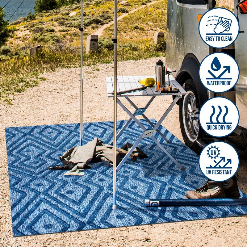 5'x8' Balansat Moroccan Diamond Indoor/Outdoor Area Rug, Navy - JONATHAN Y