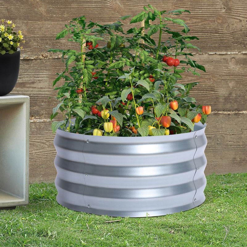LuxenHome 2ft Round Galvanized Metal Raised Garden Bed Planter Silver