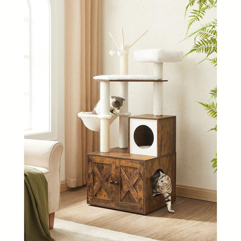 Feandrea WoodyWonders Cat Tree with Litter Box Enclosure, 2-in-1 Modern Tower, Furniture Hidden, Cat Condo with Scratching Posts, Rustic Brown