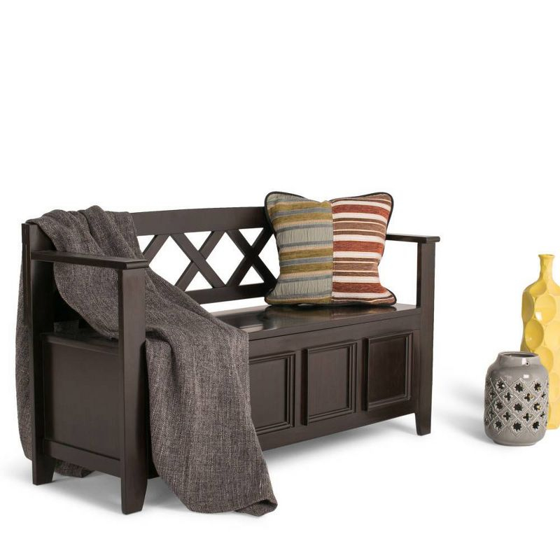 WyndenHall 48" Halifax Transitional Solid Wood Entryway Storage Bench Hickory Brown: Pine Frame, 300lb Capacity, Modern Style