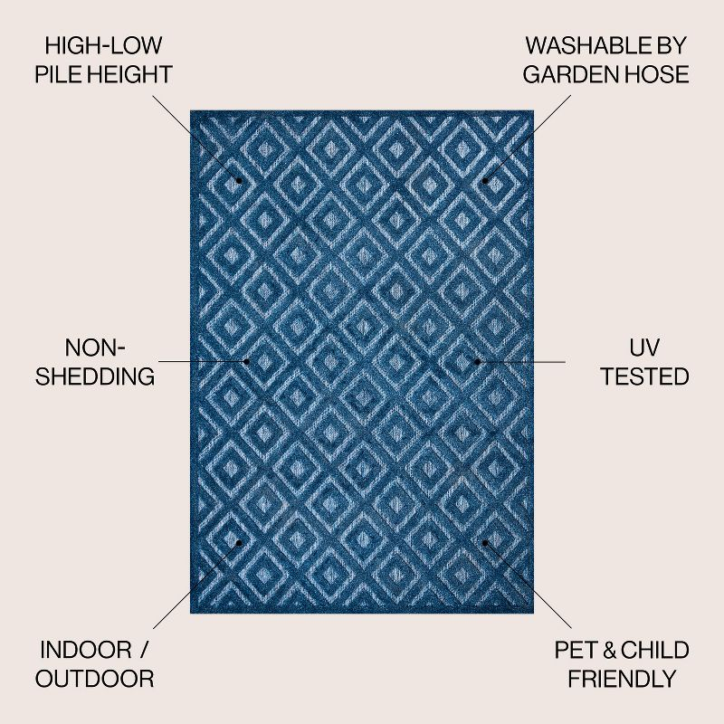 5'x8' Portmany Neutral Diamond Trellis Indoor/Outdoor Area Rug, Navy - JONATHAN Y