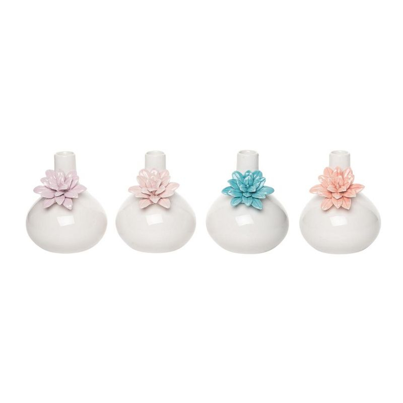 Transpac Ceramic Pastel Flower Vase Set of 4 Home Decorations Spring