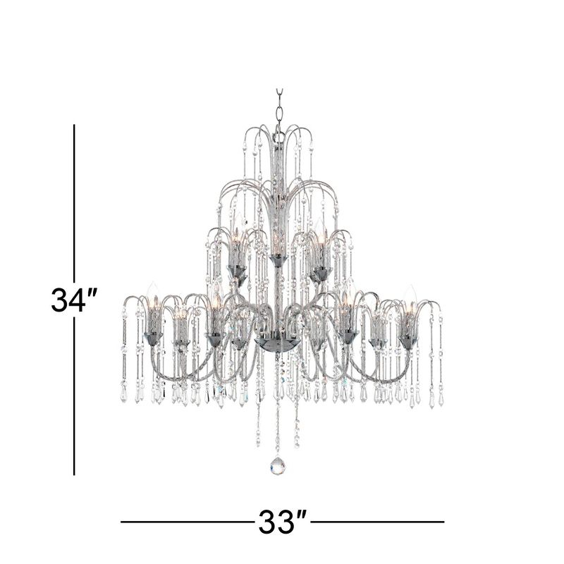 Vienna Full Spectrum Crystal Rain Chrome Chandelier 33" Wide Modern 12-Light Fixture for Dining Room House Foyer Kitchen Island Entryway Bedroom Home
