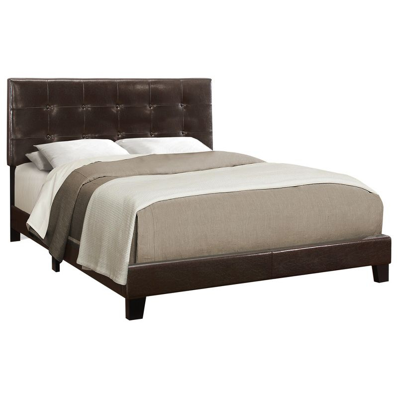 Monarch Specialties Bed Queen Size Platform Bedroom Frame Upholstered Pu Leather Look Wood Legs Brown Transitional