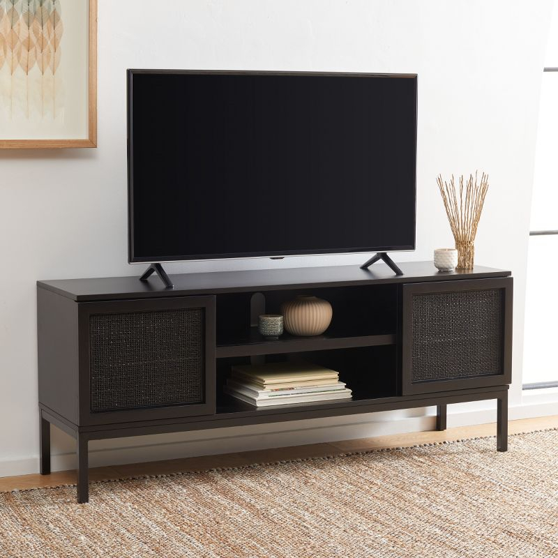 Zadie 2 Shelf Rattan Media Stand - Black - Safavieh