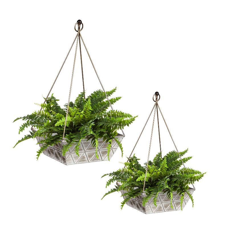 Evergreen Geometric Embossed Metal Planter, Set of 2