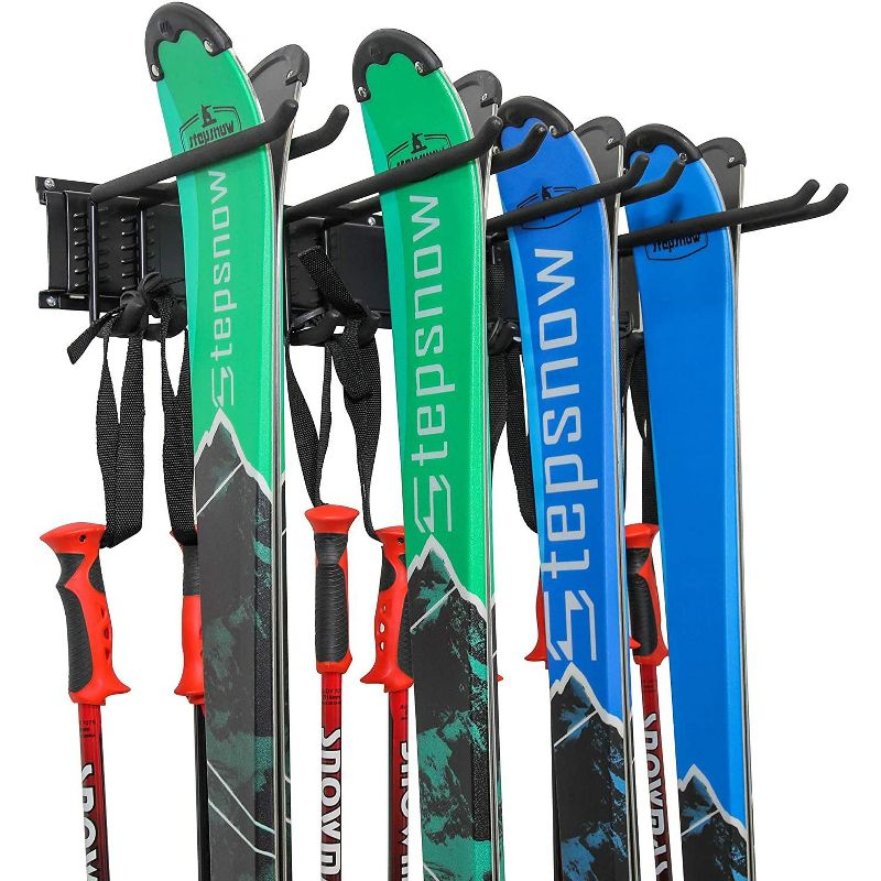 RaxGo Ski Rack, Ski Wall Mount Holds 4 Pairs of Skis & Skiing Poles or Snowboard, for Home & Garage