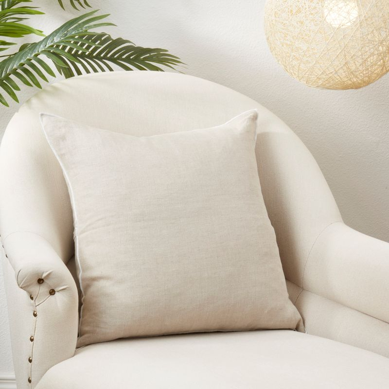 Saro Lifestyle Stonewashed Stitched Edge Down Filled Throw Pillow, Natural , 20"x20"