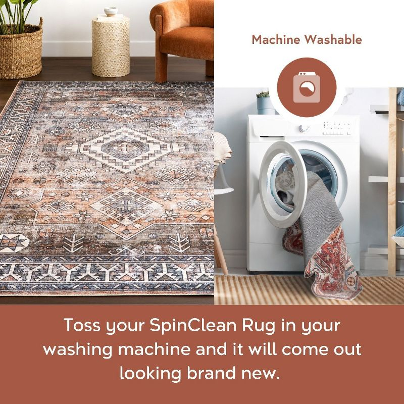 Nuloom 5x8 Machine Washable Rain Haven Vintage Medallion Indoor Area Rug, Rust Non-Slip Backing, Stain Resistant, BedroomLiving Room, Kitchen