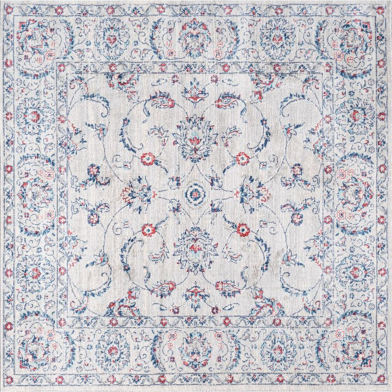 5'x5' Modern Persian Vintage Medallion Area Rug, Light Grey/Red - JONATHAN Y