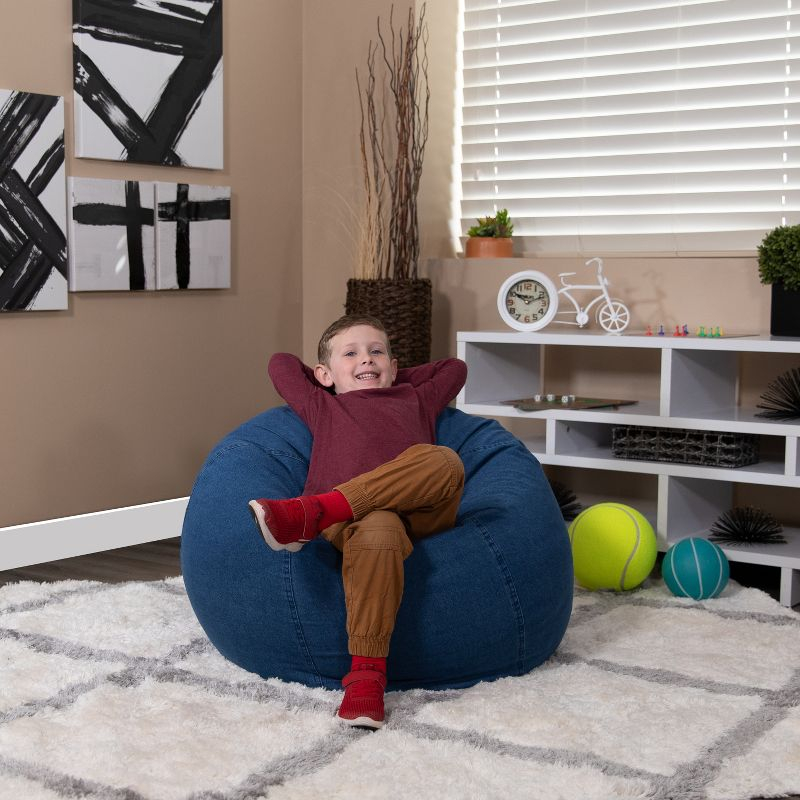 Emma and Oliver Small Denim Refillable Bean Bag Chair for Kids and Teens