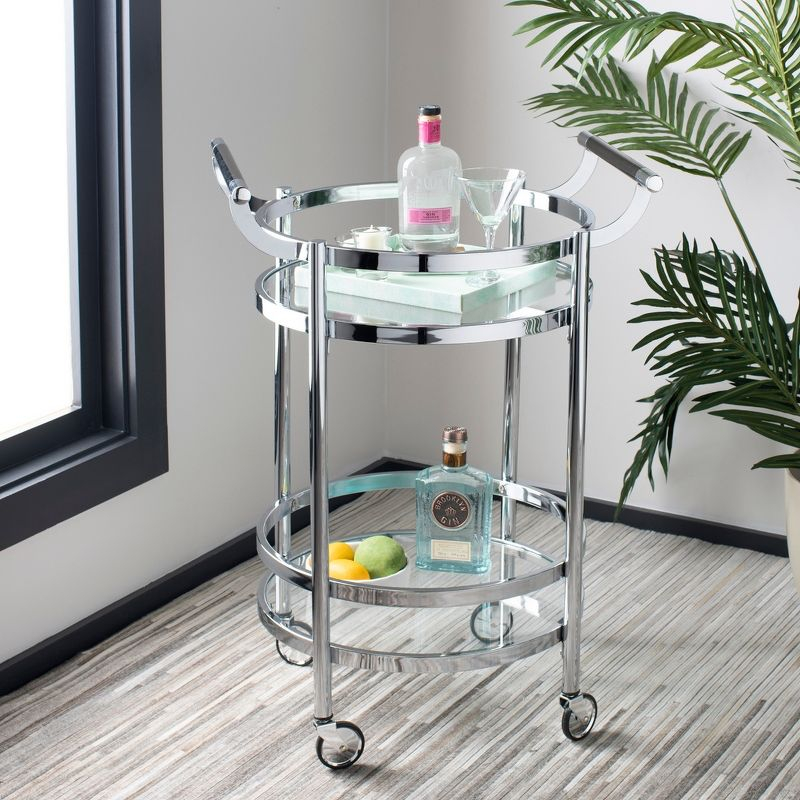 Sienna 2 Tier Round Bar Cart - BCT8001C - Chrome/Glass - Safavieh