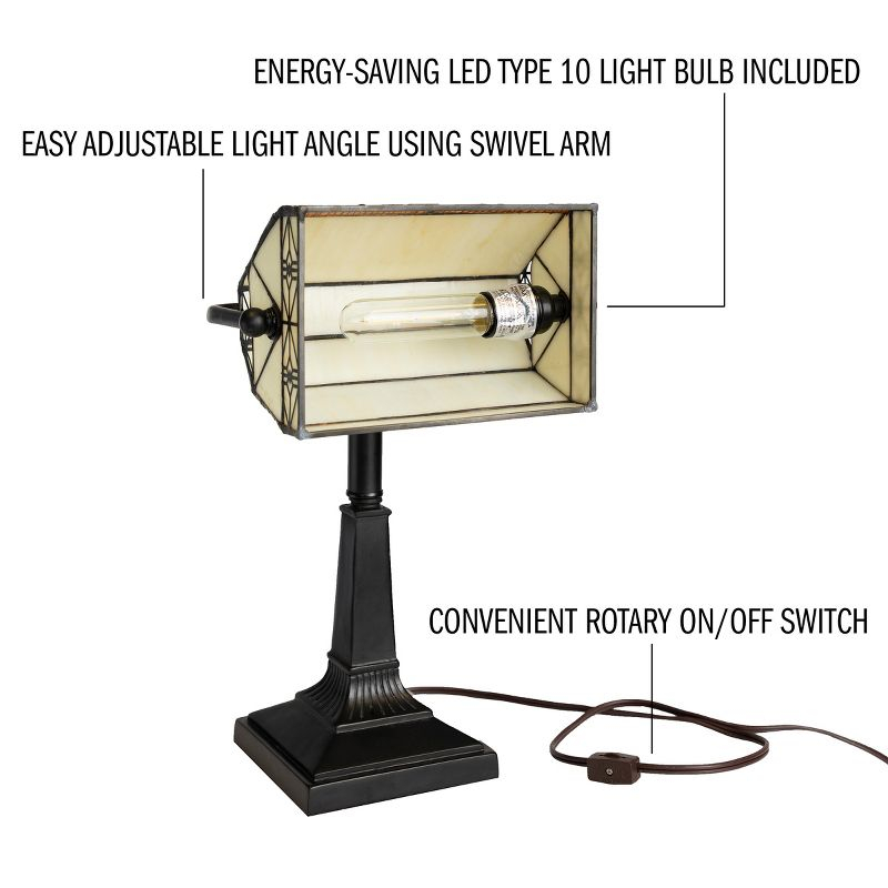 Hastings Home Tiffany-Style LED Bankers Lamp with Stained Glass Shade (Brown)